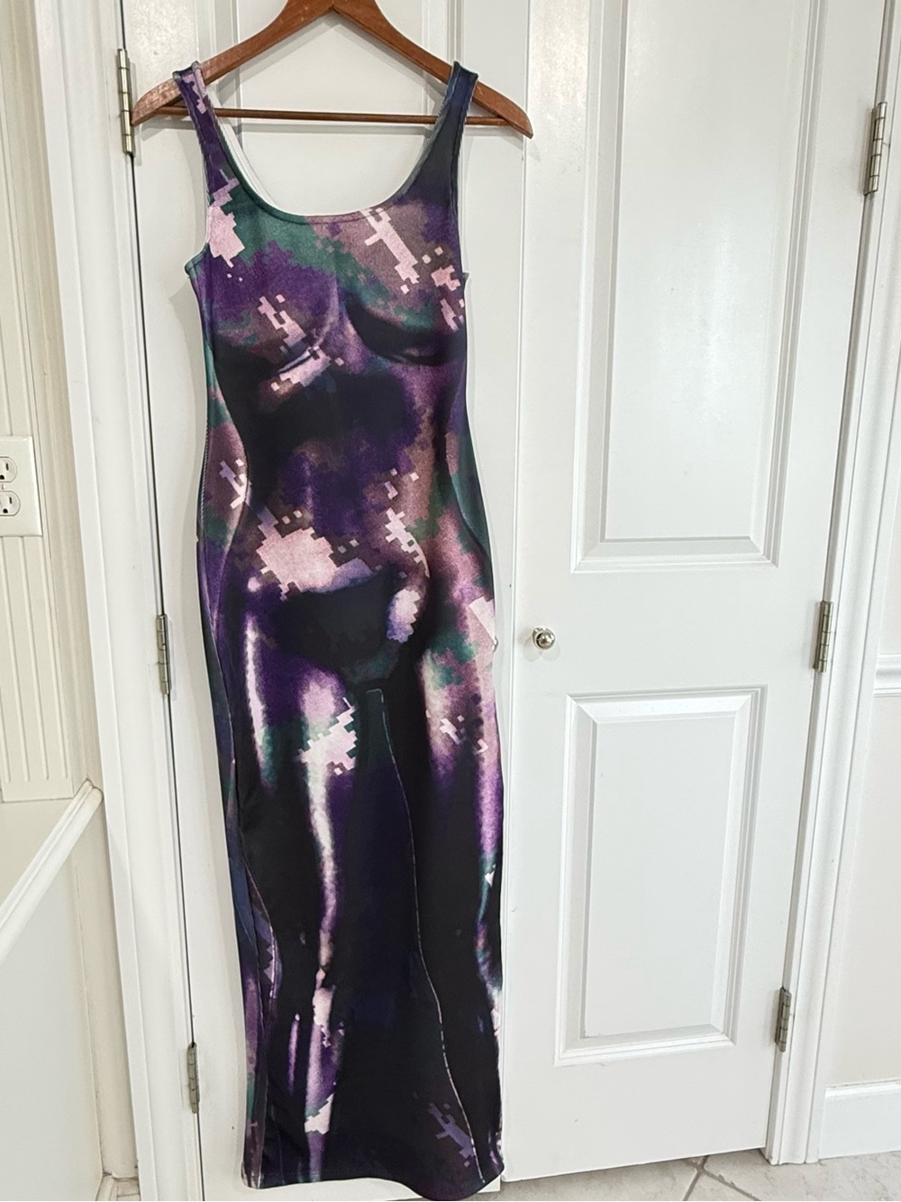 Fashion Nova Purple, Green & Black Abstract Maxi Dress